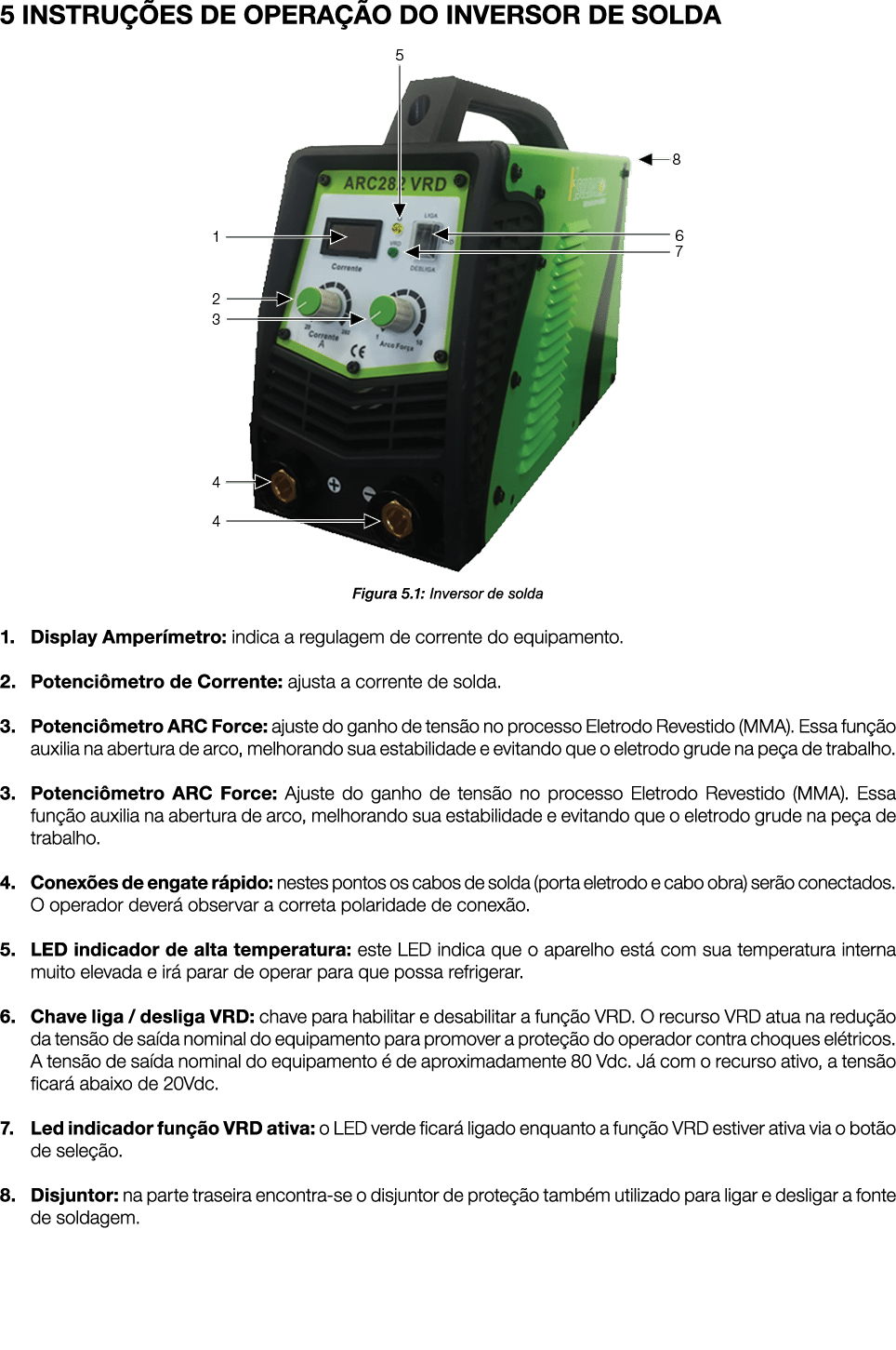 5 INSTRU ES de OPERA  O DO INVERSOR DE SOLDA ￼ Figura 5.1: Inversor de solda 1. Display Amper metro: indica a regula...
