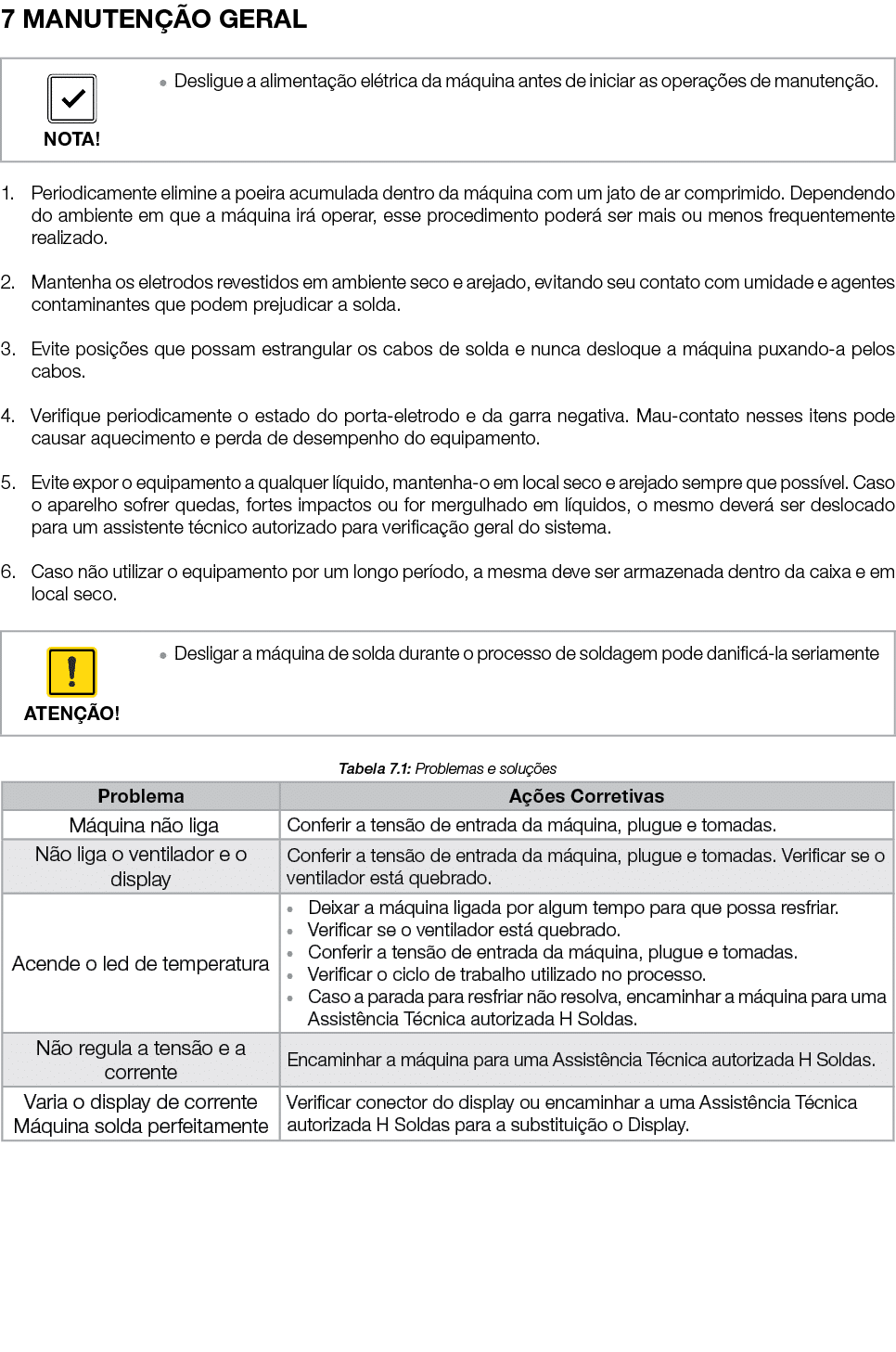 7 MANUTEN O GERAL 1. Periodicamente elimine a poeira acumulada dentro da m quina com um jato de ar comprimido. Depen...