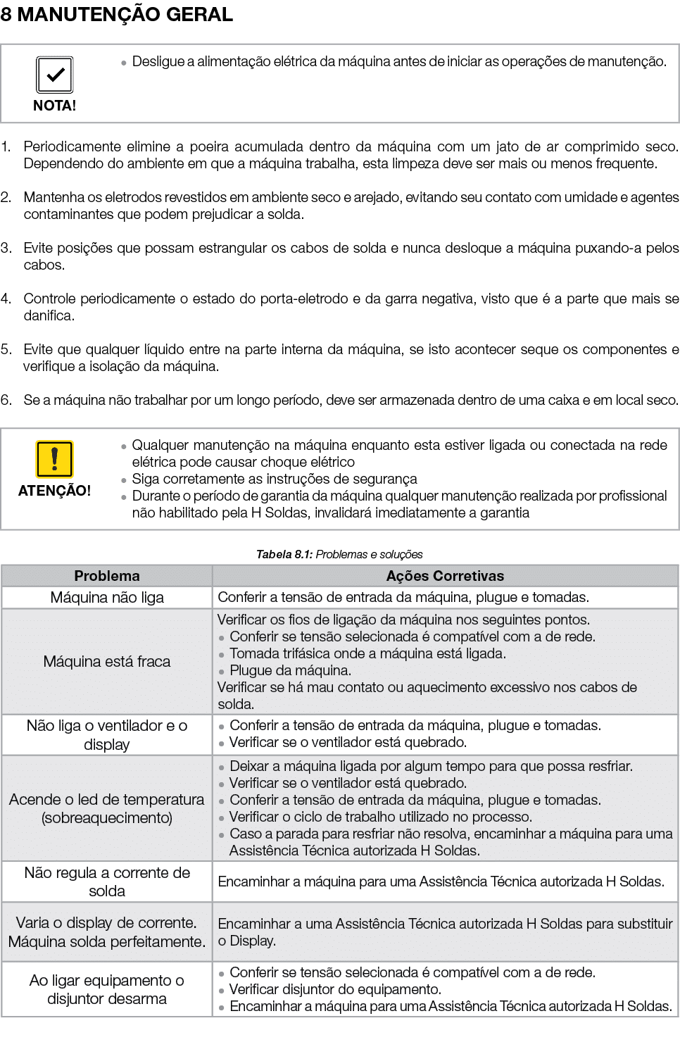 8 MANUTEN O GERAL 1. Periodicamente elimine a poeira acumulada dentro da m quina com um jato de ar comprimido seco. ...