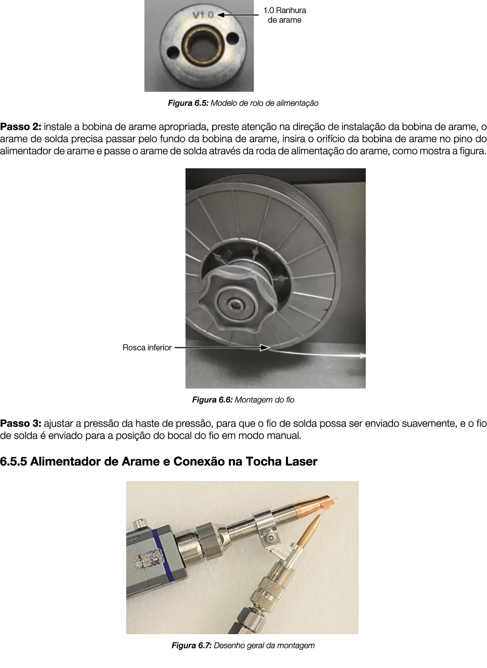  Figura 6 5: Modelo de rolo de alimentação Passo 2: instale a bobina de arame apropriada, preste atenção na direção d   