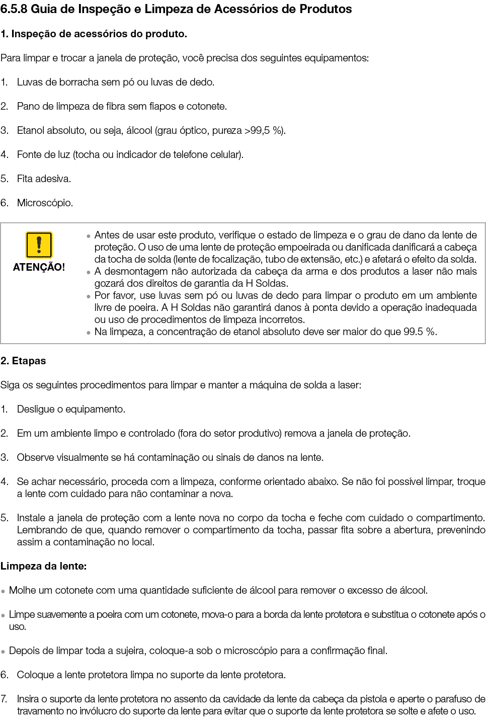 6 5 8 Guia de Inspeção e Limpeza de Acessórios de Produtos 1  Inspeção de acessórios do produto  Para limpar e trocar   