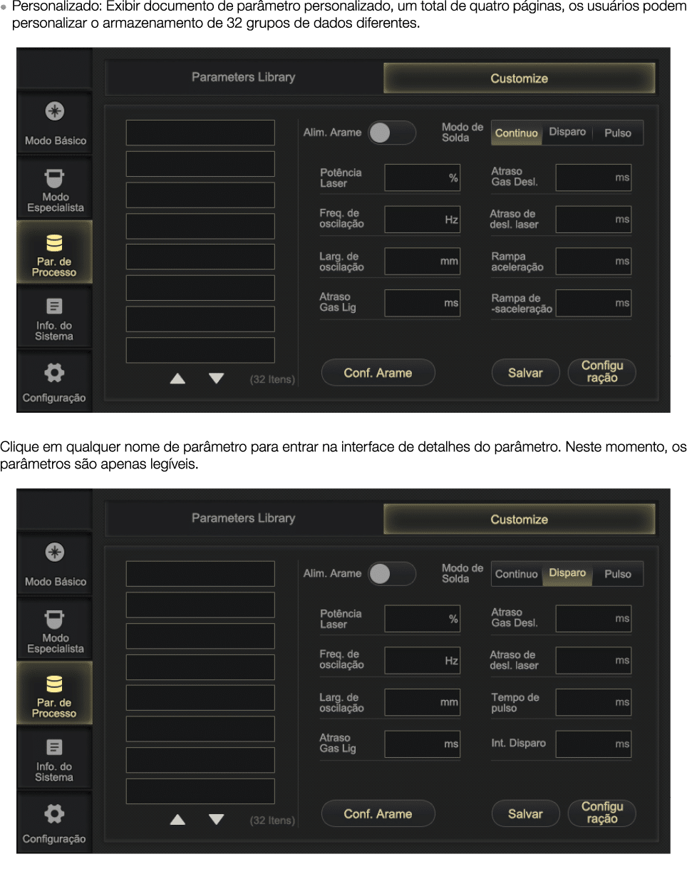   Personalizado: Exibir documento de parâmetro personalizado, um total de quatro páginas, os usuários podem personali   
