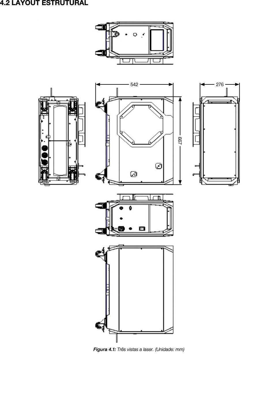 4 2 LAYOUT ESTRUTURAL   Figura 4 1: Três vistas a laser  (Unidade: mm)