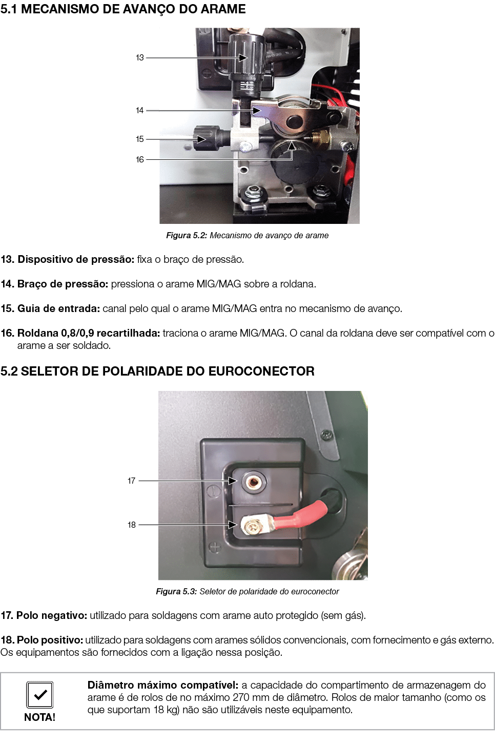 5.1 MECANISMO DE AVAN O DO ARAME ￼ Figura 5.2: Mecanismo de avan o de arame 13. Dispositivo de press o: fixa o bra o ...