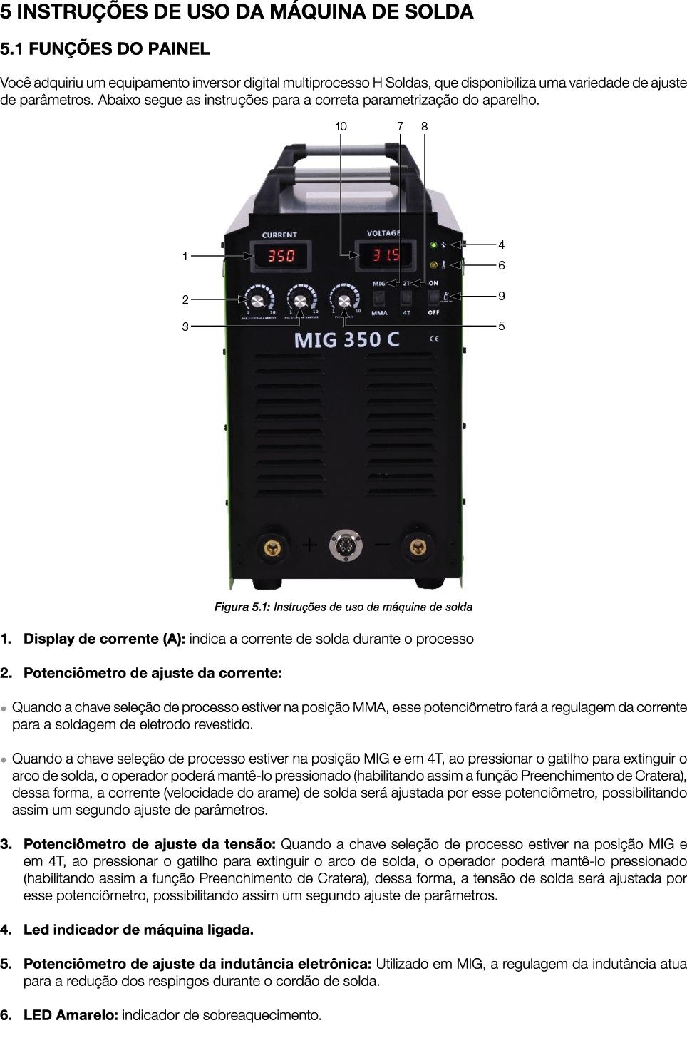 5 INSTRU ES DE USO DA M QUINA DE SOLDA 5.1 FUN  ES DO PAINEL Voc  adquiriu um equipamento inversor digital multiproc...