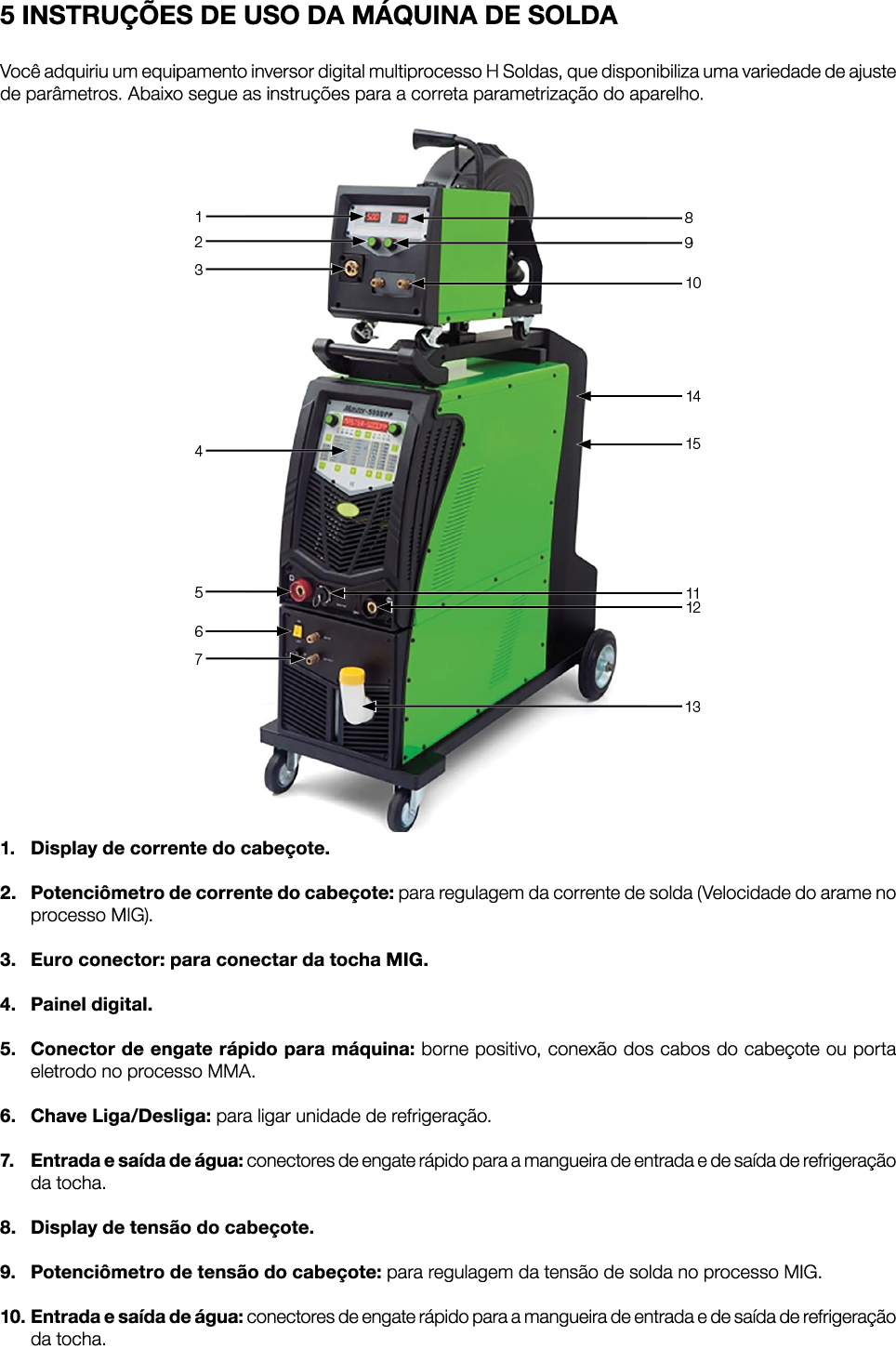 5 INSTRUÇÕES DE USO DA MÁQUINA DE SOLDA Você adquiriu um equipamento inversor digital multiprocesso H Soldas, que dis   