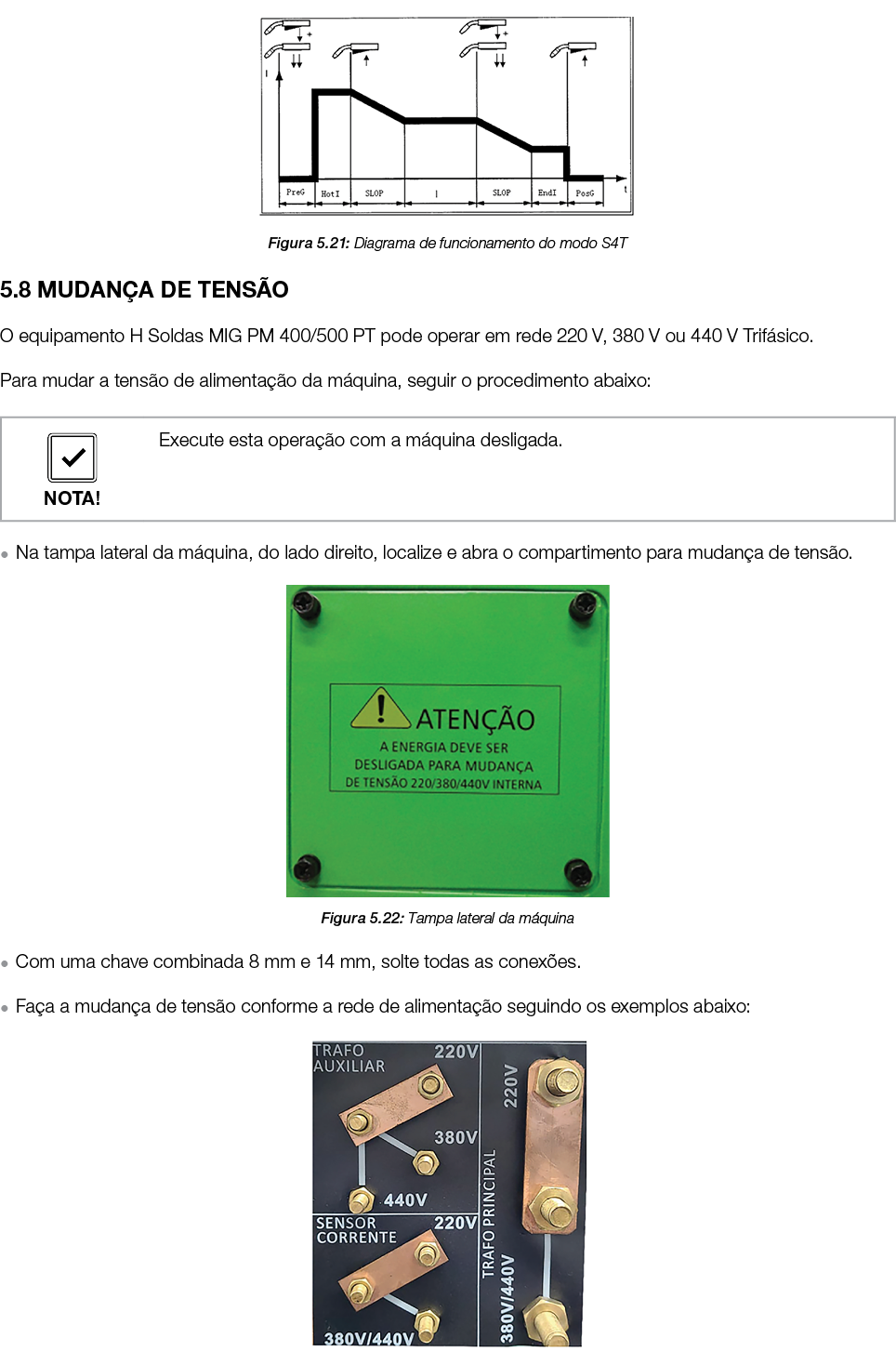 ￼ Figura 5.21: Diagrama de funcionamento do modo S4T 5.8 MUDAN A DE TENS O O equipamento H Soldas MIG PM 400/500 PT p...