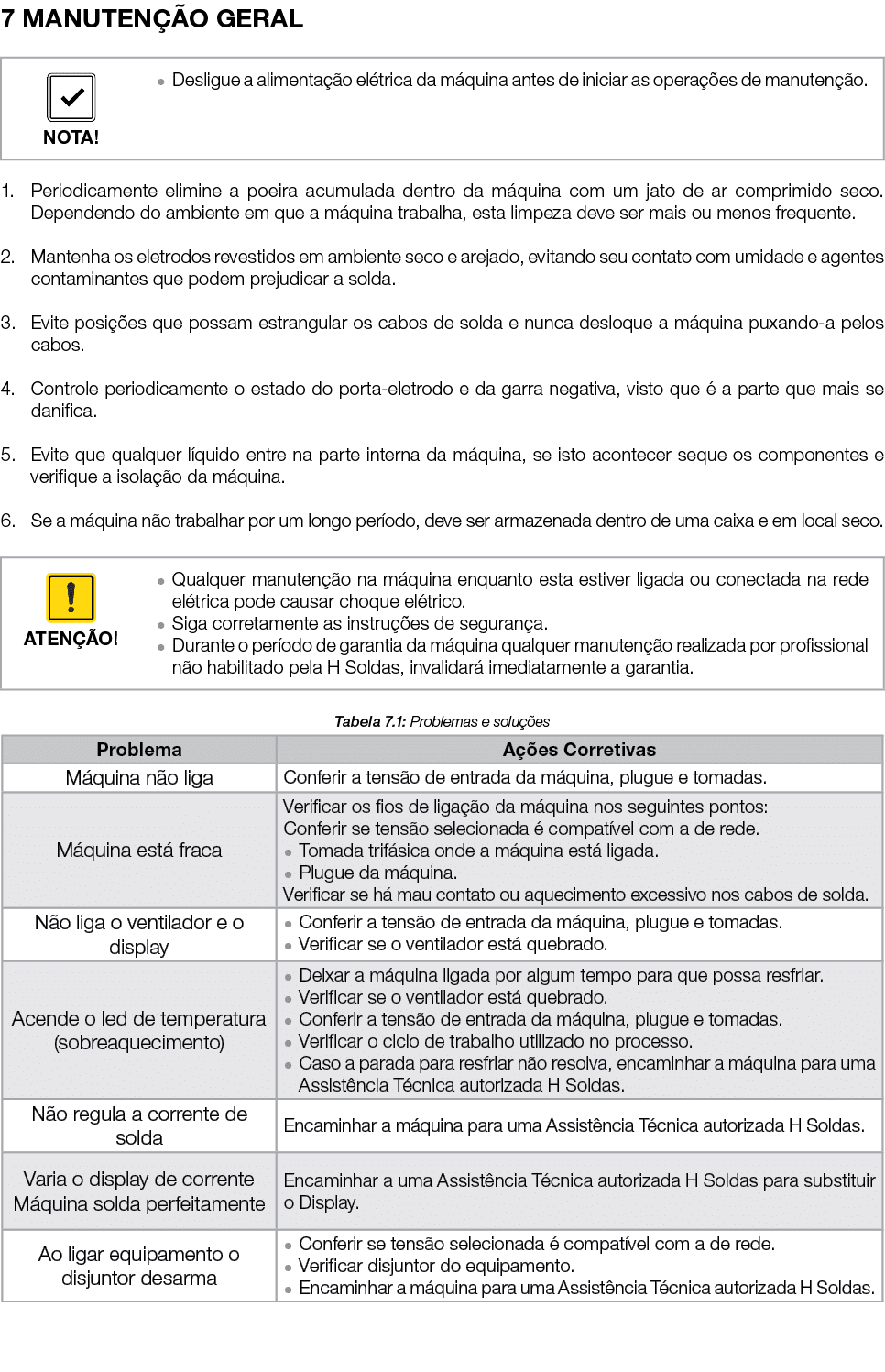 7 MANUTEN O GERAL 1. Periodicamente elimine a poeira acumulada dentro da m quina com um jato de ar comprimido seco. ...