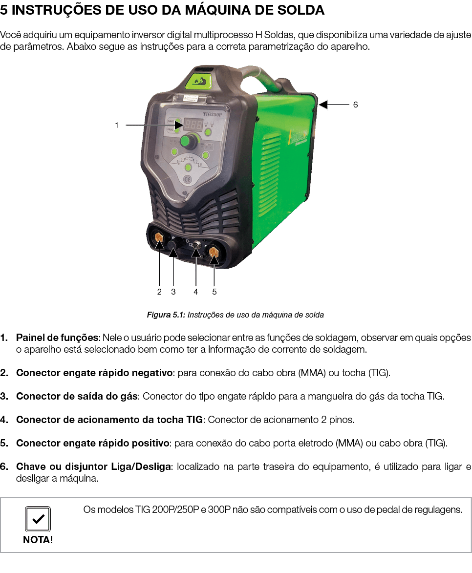 5 INSTRU ES DE USO DA M QUINA DE SOLDA Voc  adquiriu um equipamento inversor digital multiprocesso H Soldas, que dis...