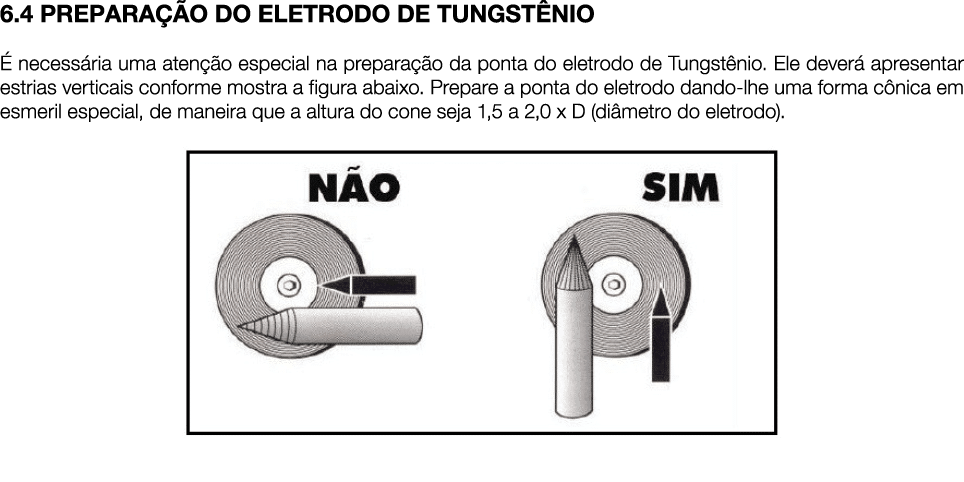 6.4 PREPARA O DO ELETRODO DE TUNGST NIO   necess ria uma aten  o especial na prepara  o da ponta do eletrodo de Tung...
