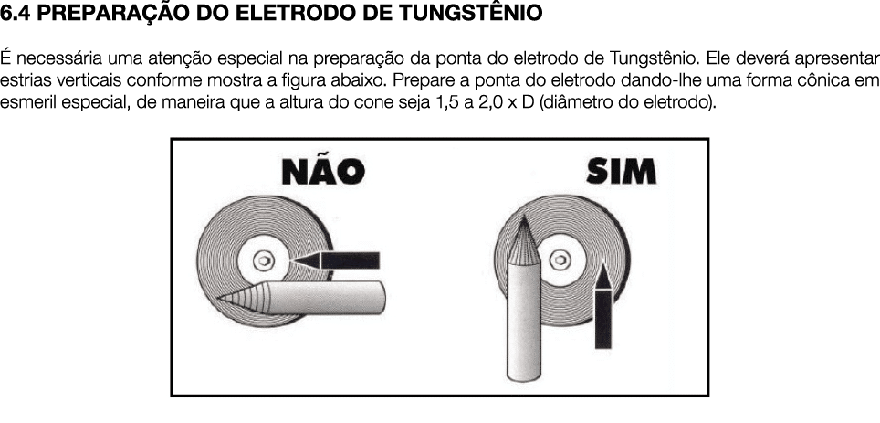 6.4 PREPARA O DO ELETRODO DE TUNGST NIO   necess ria uma aten  o especial na prepara  o da ponta do eletrodo de Tung...
