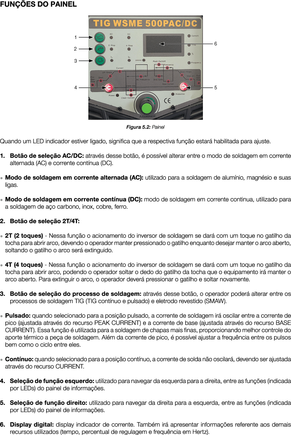 FUN ES DO PAINEL ￼ Figura 5.2: Painel Quando um LED indicador estiver ligado, significa que a respectiva fun  o esta...